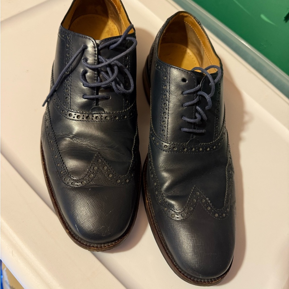 Men's Navy Brogue Dress Shoes